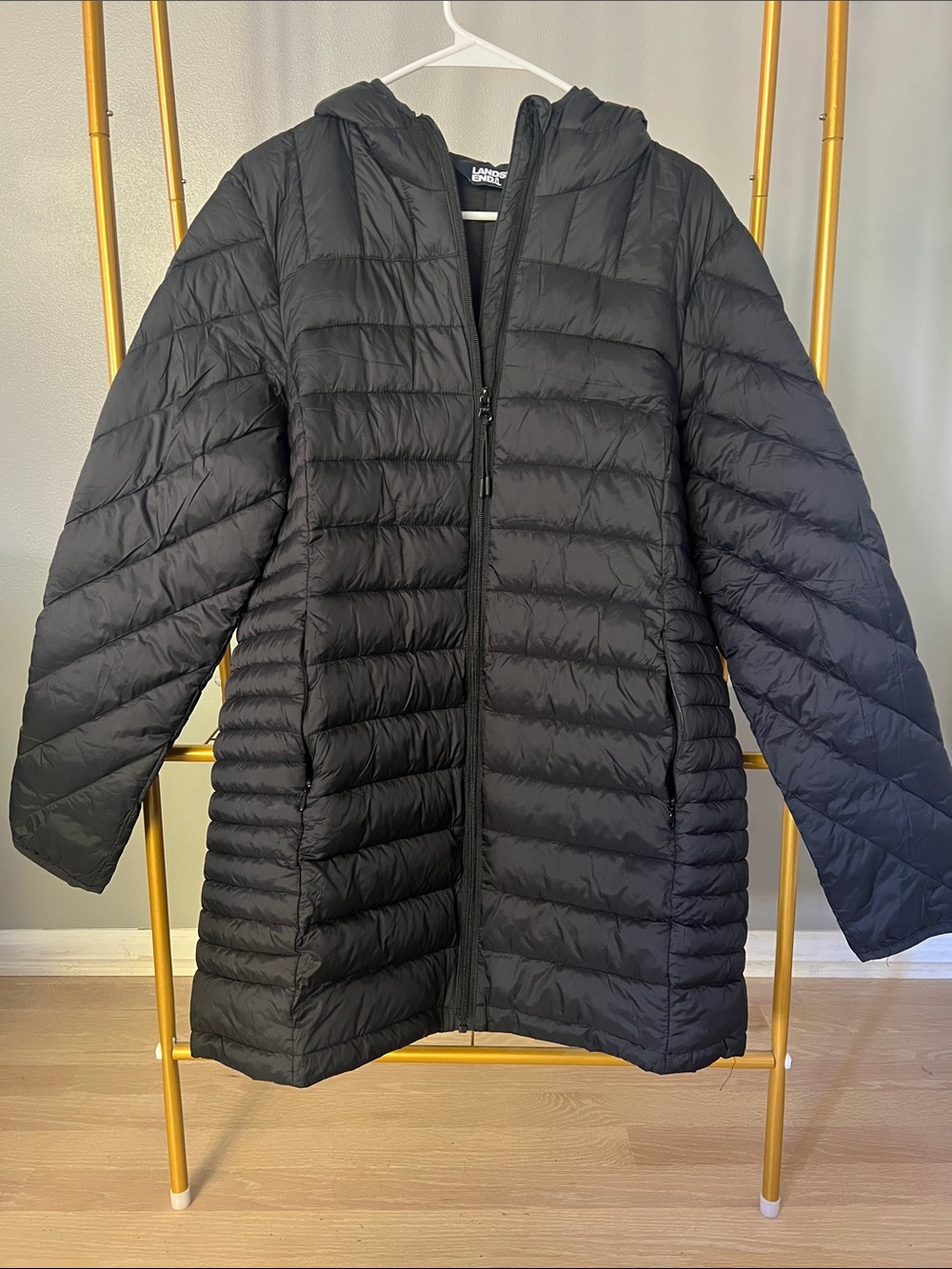 Lands' End Women's Black Hooded Puffer Coat